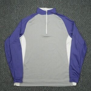 FootJoy Pullover Mens Medium Gray Purple Colorblock Performance Midlayer 1/4 Zip